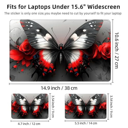 Aesthetic Laptop Skin Cover,12-15.6 Inch Universal Vinyl Sticker Decal,Butterfly Roses Art Waterproof Scratch-Resistant Notebook Wrap,Removable Residue-Free Protector - color: Butterfly Roses Art