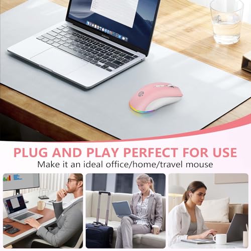 Wireless Mouse, Bluetooth Mouse for Laptop, Rechargeable, Dual Mode (BT 5.2 + 2.4G ) Silent Wireless Bluetooth Pnk Mouse, Laptop Mouse,Ergonomic Design, 3-Level Adjustable DPI Mouse for iPad, Mac, PC