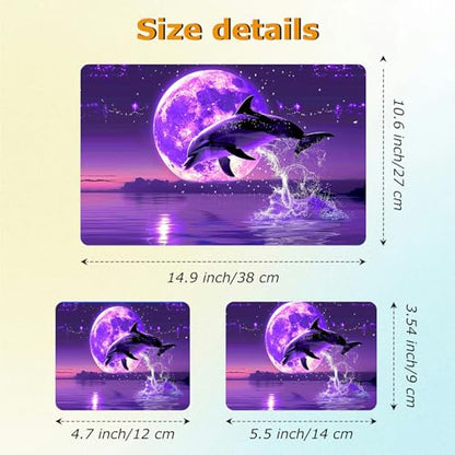 Universal Laptop Skin Sticker with 2 Wrist Pad Decals, 3-Piece Removable Vinyl Laptop Cover, Purple Dolphin Moon Waterproof Anti-Scratch, Easy-Trim Fit for 13.3" 14" 15.6" Laptops - color: Purple Dolphin Moon
