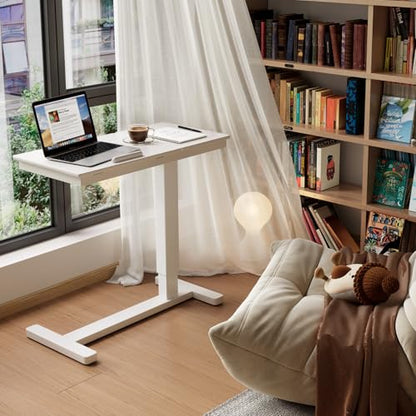 Muwuele Solid Wood Overbed Bedside Table with Wheels, Adjustable Medical Tilt Top Hospital Bed Table Over The Bed, Rolling Laptop Desk, Mobile Standing Desk for Hospital and Home Use (White) - color: White