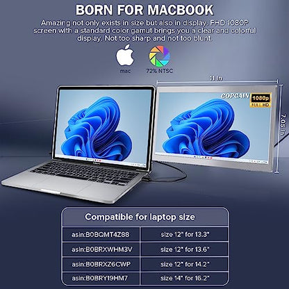 12'' Portable Monitor for Laptop Screen Extender for 14.2'' MacBook, Designed for MacBook Screen Extender FHD 1080P IPS Display Plug and Play P1M - style: Dual-14.2mac