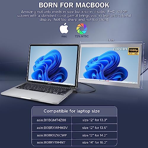P1M 14'' Portable Monitor for Laptop Screen Extender for 16.2'' MacBook, Designed for MacBook Screen Extender FHD 1080P IPS Display Plug and Play - style: Dual-16.2mac