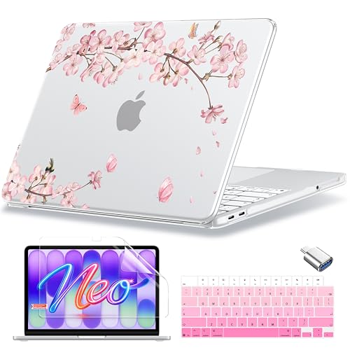 MecBevia Compatible with MacBook Neo Case 13 inch 2026 A3404 A18 Pro Chip | 4-in-1 Kit, Neo Hard Shell Case Cover & Keyboard Cover & Screen Protector & Type C, Cherry Blossom - color: Cherry Blossom