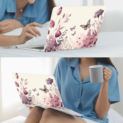 Mektron Case for MacBook Air 13 inch M1 A2337 A2179 A1932,Hard Cover 2018-2021 Air 13-inch with Touch bar, Exclusively Designed Protective Shell with Screen Protector, Butterfly Flower C074 - color: Butterfly Flower C074