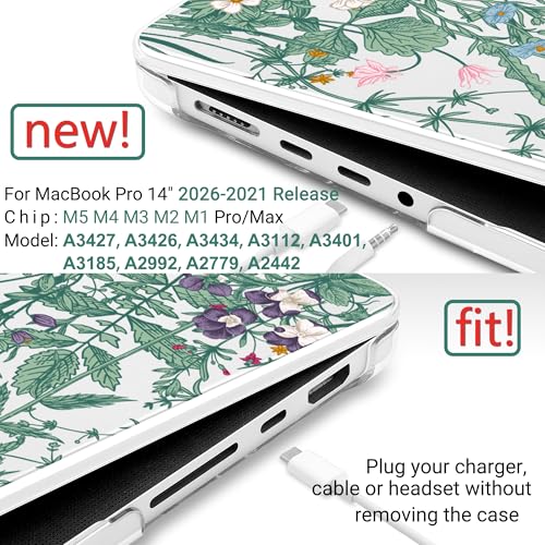 TWOLSKOO Compatible with MacBook Pro 14 inch Case 2023 2022 2021 Release M2 A2779 M1 A2442 Pro/Max Chip with Touch ID, Plastic Hard Shell Case & Keyboard Cover & Screen Protector, Wildflower - color: Wildflower