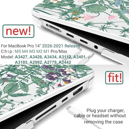 TWOLSKOO Compatible with MacBook Pro 14 inch Case 2023 2022 2021 Release M2 A2779 M1 A2442 Pro/Max Chip with Touch ID, Plastic Hard Shell Case & Keyboard Cover & Screen Protector, Wildflower - color: Wildflower