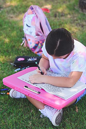 DEXAS Portable Lap Desk with Storage, Integrated Handle, Exterior Wire Clip, 18”x 15.25”x 1.38” Pink w/White Latch - color: Pink
