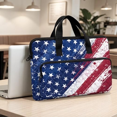 Laptop Sleeve, Laptop Cover with Adjustable Strap Computer Bag Tablet Notebook Sleeves Handbag Messenger Briefcase - color: American Flag Prints