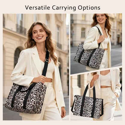 BTOOP Work Tote Bag for Women, Laptop Tote Bag With 15.6 Inch Padded Compartment, Teacher Nurse Bible Bags - color: Leopard-black