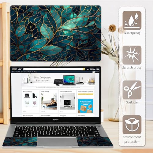 Laptop Skin 12.1-15.6 inch Removable Universal Reusable Laptop Sticker Decal,Waterproof No Residue Vinyl Cover,Scratch-Resistant Cuttable Full Wrap Sticker for Notebook, Dark Green Leaf - color: Dark Green Leaf