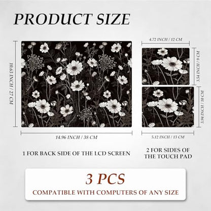 12.1-15.6 Inch Universal Reusable Laptop Skin Sticker Decal, Waterproof Removable Protector for Notebook Cover, Scratch-Resistant Vinyl Cuttable Full Wrap Sticker, Black and White Daisy Wildflower - color: Black And White Daisy Wildflower