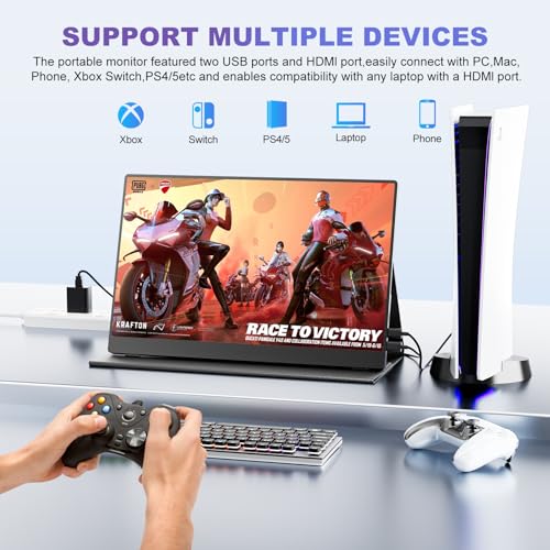 18.5 Inch Portable Monitor, FHD 120Hz IPS HDR 125% sRGB USB-C HDMI External Travel Monitor with Built-in Speakers, VESA Compatible for Laptop MacBook PC Surface PS5 Xbox - size: 18.5
