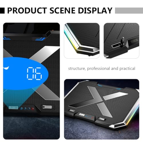 ibasenice RGB Laptop Cooling Pad with Touch Control, Height Adjustable Alloy Stand, Ventilated Support for Gaming Laptops, Quiet Fan with Colorful Lighting and 7-Angle Adjustment