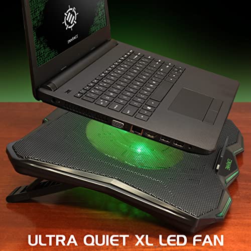 ENHANCE Cryogen 5 Gaming Laptop Cooling Pad Stand - Laptop Cooler with 7 Adjustable Height Settings & Dual USB Ports up to 17 inches - 1 Ultra Quiet High Performance LED Fan 800 RPM - Green - color: Green