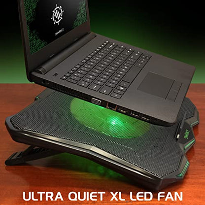 ENHANCE Cryogen 5 Gaming Laptop Cooling Pad Stand - Laptop Cooler with 7 Adjustable Height Settings & Dual USB Ports up to 17 inches - 1 Ultra Quiet High Performance LED Fan 800 RPM - Green - color: Green