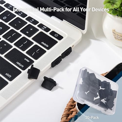 Cable Matters 20-Pack USB Port Covers, USB Dust Plug, Black | USB-A Anti-Dust Covers, USB Port Protector Plugs - style: USB-A