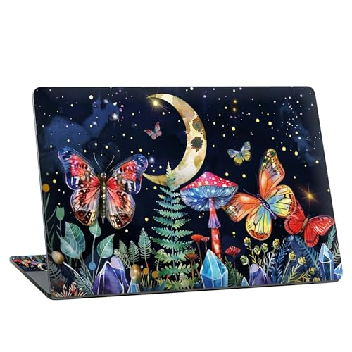 Universal Laptop Skin Sticker with 2 Wrist Pad Skins, Waterproof Scratch Resistant Vinyl Laptop Cover Decal, Cut to Fit for 11–15.6 Inch MacBook HP Dell Lenovo, Floral Butterfly Moon Mushroom - color: Floral Butterfly Moon Mushroom