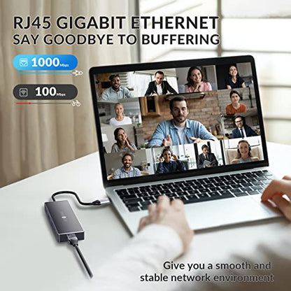 USB C Docking Station, Laptop Docking Station 10 in 1 with Ethernet 1000M, USB C Hub HDMI, PD 100W, TF/SD Reader, USB C 3.0, 4 USB A for MacBook Pro/Air, Surface, iPad, Cable Length: 7.87in - size: 10 Ports (RJ45, HDMI, PD, SD, TF, USB-C, USB-A)