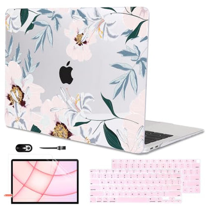 Compatible with MacBook Air 13 inch Case 2021 2020 2019 2018 M1 A2337 A2179 A1932 with Retina Display & Touch ID, Pattern Plastic Hard Shell Case Keyboard Skin Cover, Pink Peonies & Lilies - color: Pink Peonies & Lilies