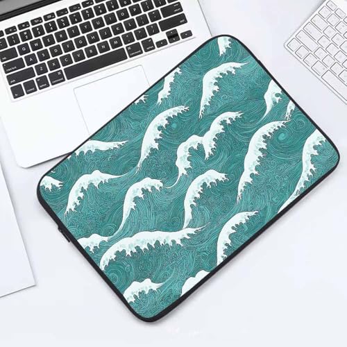 Laptop Sleeve Bag 15.4 15.6 Inch,Sea Wave Japanese Style Water Green Protective Polyester Computer Cases Laptop Cover Briefcase Bag Tablet Travel Cover - color: LPS-023