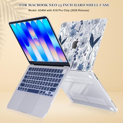 Compatible with MacBook Neo 13 inch Case A3404 Cover 2026 Release, Anti-Scratch Slim Protective Cover Pattern Plastic Hard Shell Case with Keyboard Cover & Screen Film, Wild Flowers - color: Wild Flowers