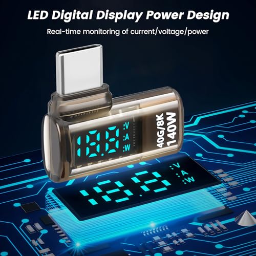 Upgraded USB 4.0 Digital Display USB C Male to Female 40Gbps Adapter (2 Pack), Right Angle PD 3.1 140W Power 8K@60Hz Video Compatible with iPhone 16, MacBook and More USB-C Devices, Light Black - style: AY-Cm-Cf-dd-lb