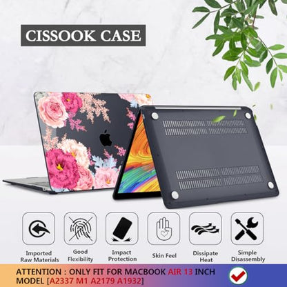 CISSOOK Compatible with MacBook Air 13 inch Case 2021 2020 2019 2018 | A2337 A2179 A1932, 4in1 Set Cute Hard Shell Case Keyboard Cover for MacBook Air 13 inch M1 Pink, Gorgeous Flowers - color: Gorgeous flowers