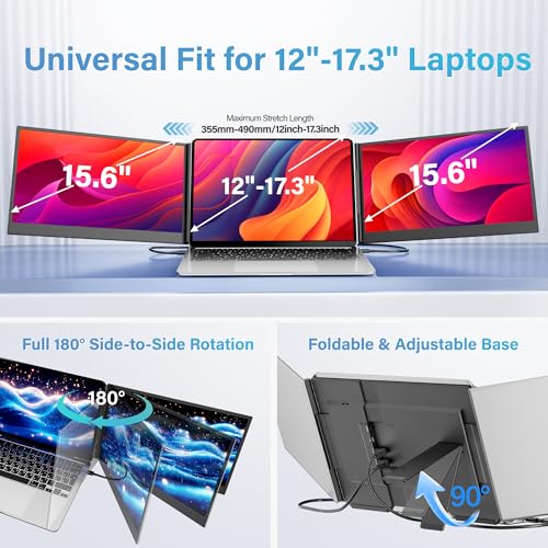 15.6" Laptop Screen Extender New Upgraded Ultra-Thin & Light, Triple Portable Monitor 1080P FHD IPS, USB-C/HDMI Plug & Play for 13-17.3" Laptop, Travel Monitor Extender for Windows/Mac/Chrome - size: Triple 15.6" Screen