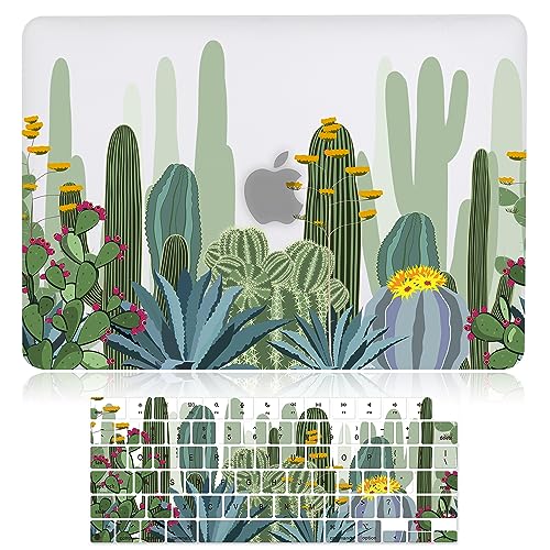Case for MacBook Air 13-inch Laptop M5 M4 M3 M2 A3449 A3240 A3113 A2681 2026-2022 Release with Touch ID, 3D Effect Matte Clear See Through Hard Cover&Keyboard Cover, Cactus - color: Green Clear
