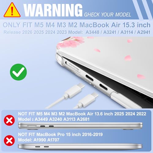 May Chen for MacBook Air 15 inch Case M5 M4 M3 M2 2026 2024-2023, Model A3448 A3241 A3114 A2941, Closes Seamlessly Hard Shell Laptop Cover with Keyboard Cover, Cherry Blossom - color: Cherry blossom
