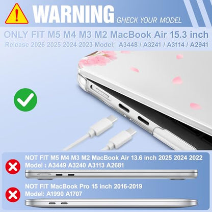 May Chen for MacBook Air 15 inch Case M5 M4 M3 M2 2026 2024-2023, Model A3448 A3241 A3114 A2941, Closes Seamlessly Hard Shell Laptop Cover with Keyboard Cover, Cherry Blossom - color: Cherry blossom