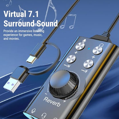 USB Sound Card, External Sound Card with Volume Control and Voice Changer, USB to 3.5mm Audio Adapter for PC Laptop Computer