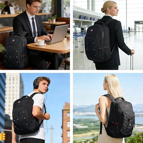 Goloni Travel Backpack, 17 Inch Laptop Backpack for Men Women, Business Backpack with Luggage Strap,Black/Red - color: Black Red
