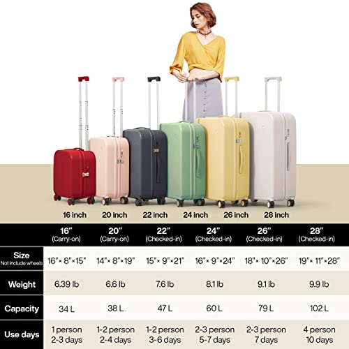 mixi Luggage Suitcase with Spinner Wheels, Hardside Rolling Suitcase PC with Cover & TSA Lock Lightweight Travel Case 24in Checked in, Red - color: Red, size: 24in Checked in