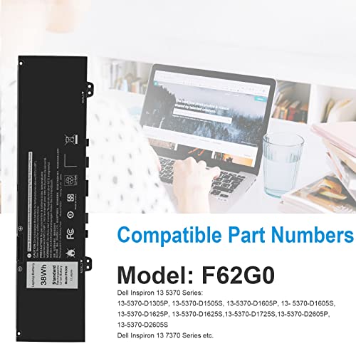Futurebatt F62G0 Laptop Battery for Dell Inspiron 13 7000 7373 7386 2-in-1 7370 7380 5370 P83G P87G P91G P83G001 P83G002 P91G001 P87G001 Vostro 13 5370 Series F62GO 39DY5 039DY5 RPJC3 0RPJC3 - size: F62G0 11.38 4.53 0.73in