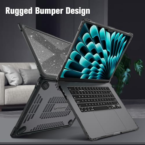 Fintie Rugged Case for MacBook Air 15 Inch, Glittering Clear | A3448 A3241 A3114 A2941, 2023 2024 2025 2026, M2 M3 M4 M5, TPU Bumper, Heavy Duty Hard Shell Cover - color: Glittering Clear