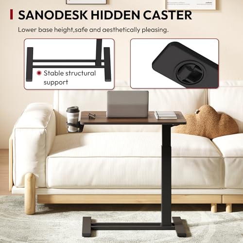 SANODESK Mobile Standing Desk with Hidden Wheels,Pneumatic Laptop Desk Rolling Computer Cart Movable Height Adjustable Small Sit Stand Desk for Home Office(27.6" W x 15.7" D, Maple) - color: Black Walnut, size: 28x16