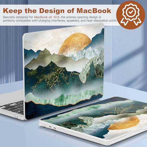 CISSOOK Compatible with MacBook Air 13 inch Case 2026 2025 2024 2023 2022 | A3449 A3240 A3113 A2681, 5in1 Set Hard Shell Case Keyboard Cover for MacBook Air 13.6 inch M2 M3 M4 M5, Mountain - color: Air13.6inch-Golden Mountains by sunset