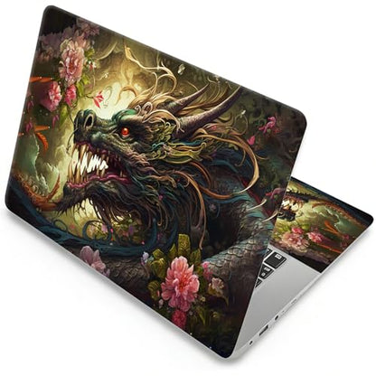 Universal Laptop Skin, DIY Cut-to-Fit Vinyl Cover Compatible with HP, Dell, Lenovo, Mac (13.3" to 15.6"), Anti-Scratch, No Residue & Bubble-Free Protective Decal Sticker, Epic Dragon Floral - color: Epic Dragon Floral