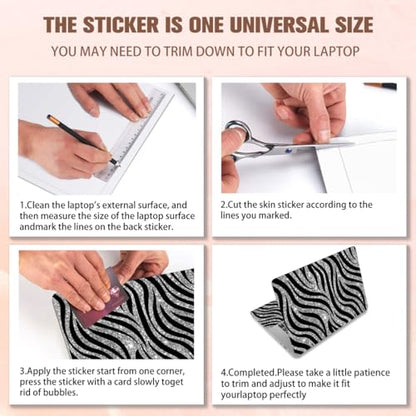 PLIGREAT 15 Inches Laptop Decal Sticker Skin Cover, Sparkling Tiger Stripe Laptop Sticker Decals Fits 12" to 15" Laptops Universal Waterproof Removable, Black Silver - color: Black Silver