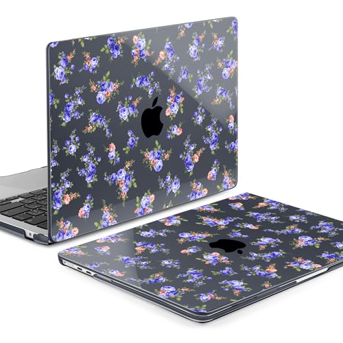 MEEgoodo Case for M5/M4/M3/M2 MacBook Air 13 inch Case 2026 2025 2024 2022, Fit Model A3449/A3240/A3113/A2681, Laptop Hard Shell Compatible with MacBook Air 13.6-inch, Blue & Pink Roses - color: Blue & pink roses