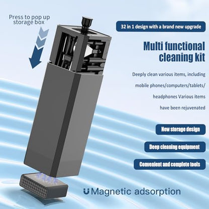 Keyboard Cleaning Kit Laptop Cleaner,Computer Screen Cleaning Brush Tool | 32-in-1 Multi Function PC Electronic Cleaner Kit for iPad iPhone Pro,Earbuds,Camera Monitor-Black - color: Black1