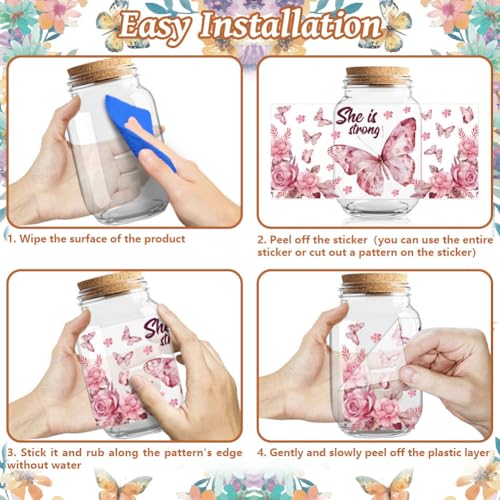 UV DTF Cup Wraps Transfer Stickers Butterflies Pattern, 10 Sheets Waterproof Custom Vinyl Transfer Sticker 16oz Coffee Glass Cup Tumbler Bottle Mug Decals for Men Women | Waterproof UV DTF Stickers, Custom Vinyl Decals for 16oz Coffee Cups Tumblers Bottle