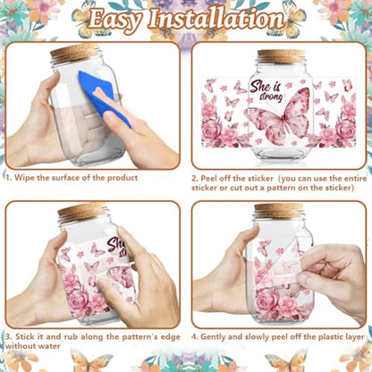 UV DTF Cup Wraps Transfer Stickers Butterflies Pattern, 10 Sheets Waterproof Custom Vinyl Transfer Sticker 16oz Coffee Glass Cup Tumbler Bottle Mug Decals for Men Women | Waterproof UV DTF Stickers, Custom Vinyl Decals for 16oz Coffee Cups Tumblers Bottle