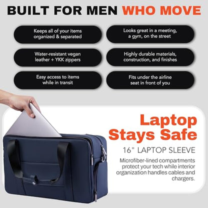 The FTL Lite Mens Gym to Office Bag - 17L Briefcase Gym Bag Hybrid with Shoe Compartment & 16" Laptop Sleeve - Executive Daily Carry & Overnight Duffel for Athletic Business Pros - Essex Blue - color: Essex Blue, style: Lite