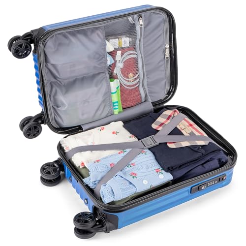Personal Item Suitcase 18x14x8 Inches Hardside Built In TSA Lock & USB Port Lightweight Luggage Silent Double Spinner Wheels Maximum Underseat Carry-On Bag For Spirit and Frontier (Royal Blue) - color: Royal Blue