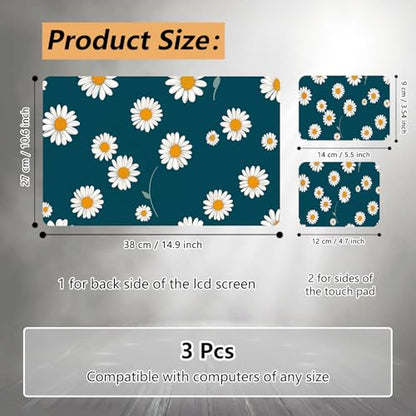 Laptop Skin Sticker for 12.1”-15.6“ Laptops (Fits 13”, 13.3”, 14”, 15”, 15.4”) | Protective Universal Reusable Vinyl Art Decal Cover | Waterproof & Scratch-Resistant-White Daisies on Dark Teal - color: White Daisies on Dark Teal