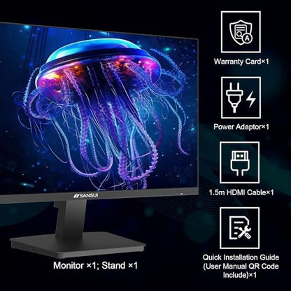 SANSUI 27 Inch Computer Monitor 120Hz, FHD 1080P Flat Monitor, HDMI DP Ports FreeSync, HDR, 110% sRGB, Tilt Adjustable Frameless VESA Compatible for Office and Home (ES-27F2, HDMI Cable Included) - size: 27 Inch