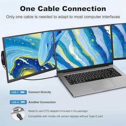 DEPGI 14" Laptop Screen Extender, 1200P FHD One Cable Connect Portable Triple Monitor, Dual Screen Monitor Fits 13"-17.3" Laptop with Stand for MacOS/Windows - style: Without Fan