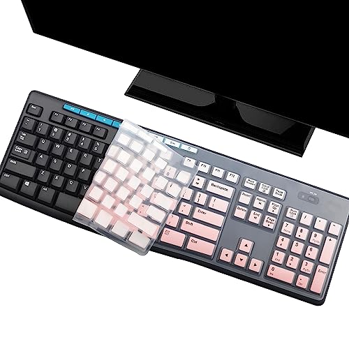 2Pcs Keyboard Cover Skin Protector Fit Logitech MK275 MK270 Wireless Keyboard, Logitech K200 K260 K270 MK200 MK260 Ultra Thin Desktop PC Silicone Keyboard Cover-OmbrePink+Clear - color: OmbrePink